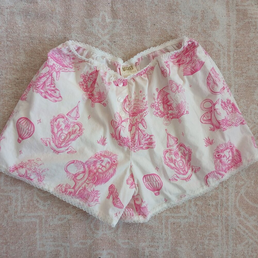 Wicked coquette boxer cotton shorts from Katie Kime Pink Toile Coquette LaceTrim